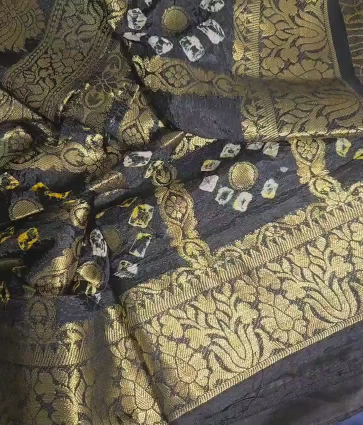 Black Gharchola Saree | Bandhani Silk Saree with Zari