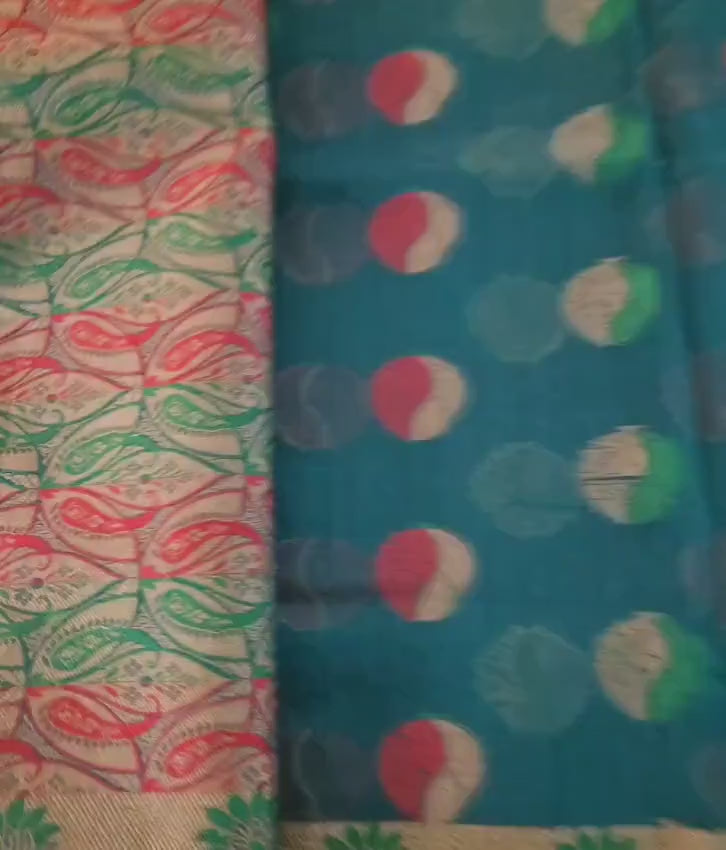 Handwoven Green Kota Banarasi Saree | Festive & Wedding Wear | Zari Work with Matching Blouse piece Fall and pico done