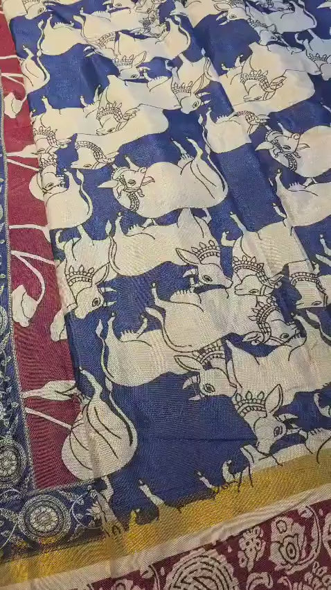 Kalamkari Inspired Cotton Saree with Zari Border and Tassels – Ethnic Indian Wear