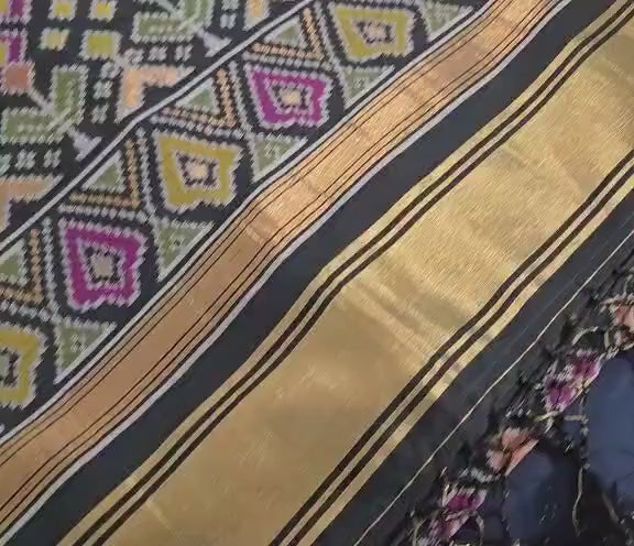 Exquisite Black patola Banarasi Saree  Handwoven Elegance. Fall and Pico done