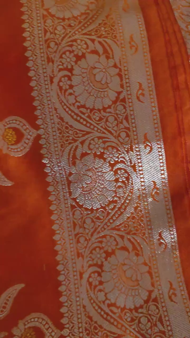 Orange silk  Banarasi Saree