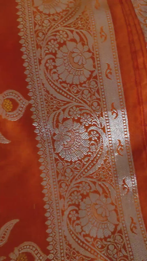Orange silk  Banarasi Saree