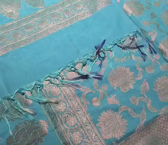 Sky Blue Banarasi Silk Dupatta | Silver Zari Floral Weave, Festive Wear