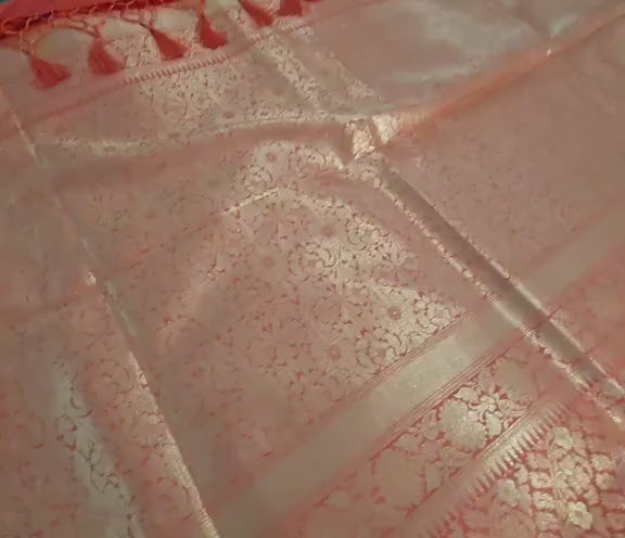 Handwoven Banarasi Saree | Orange Zari Weave, Wedding Festive Wear