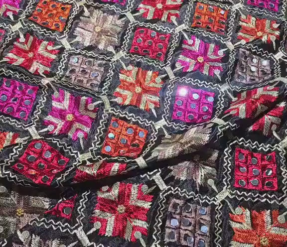 Handmade , Handwoven , Elegant vibrant & Authentic Multicolour Phulkari Dupatta / Indian Scarf. Hand embroidered