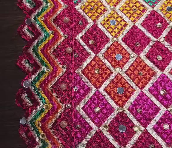 Handmade , Handwoven , Elegant vibrant & Authentic Multicolour Phulkari Dupatta / Indian Scarf. Hand embroidered