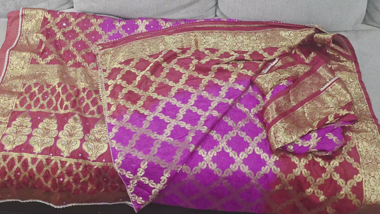 Traditional Pink & Red Gharchola Saree | Bandhani Silk Saree with Zari Work |Festive Wedding Wear | Indian Ethnic Saree
