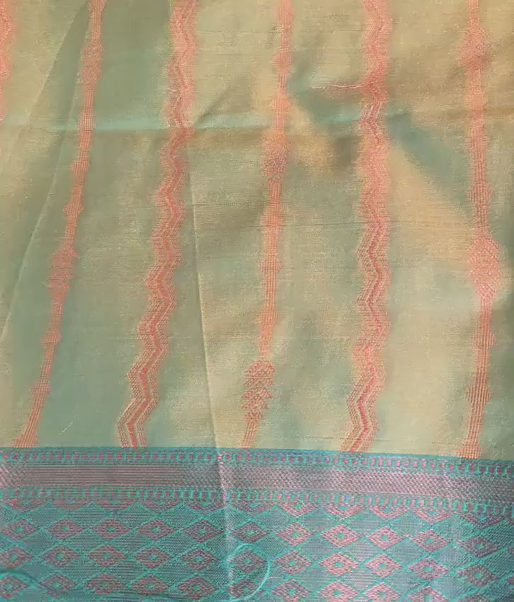 Exquisite green Katan Silk Banarasi Saree  Handwoven Elegance. Fall and Pico done