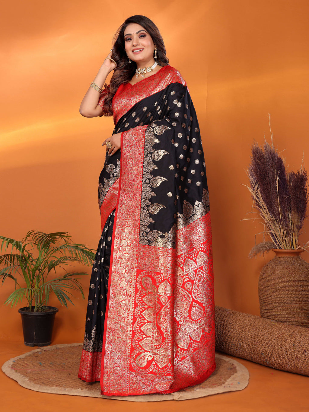 Traditional banarasi silk saree with zari weaving work