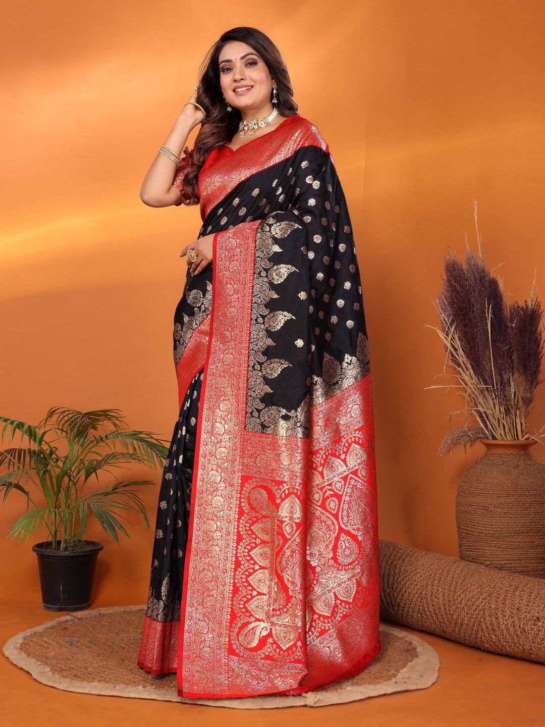 Traditional banarasi silk saree with zari weaving work
