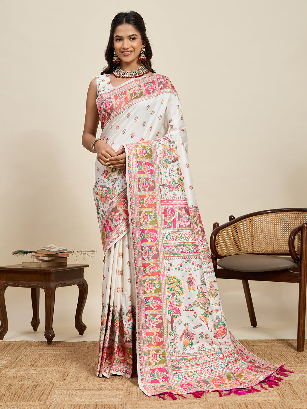 Pashmina silk saree with meenakari weaving work