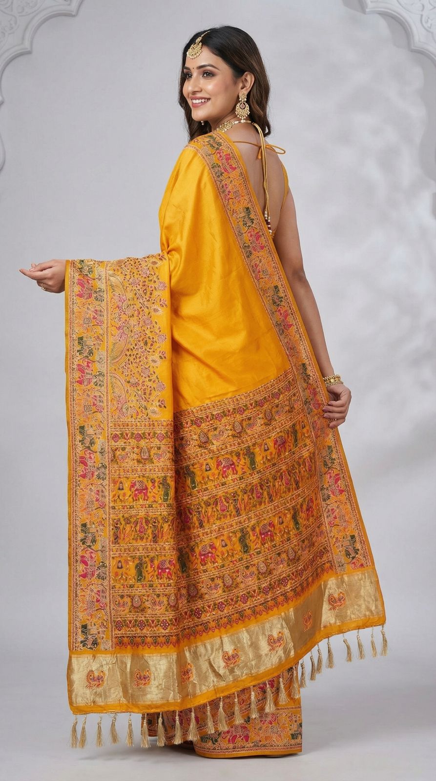 Soft Rajwadi pashmina silk weaving saree with lagdi patta pallu