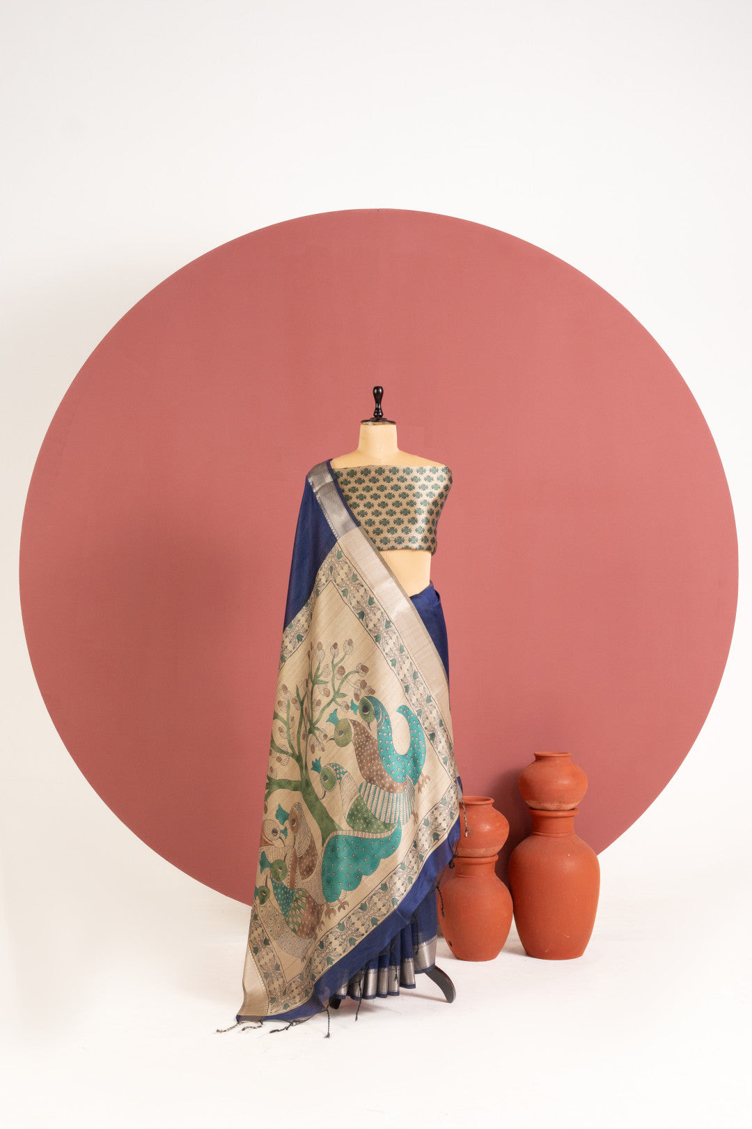 Khadi raw silk saree with kalamkari printed work