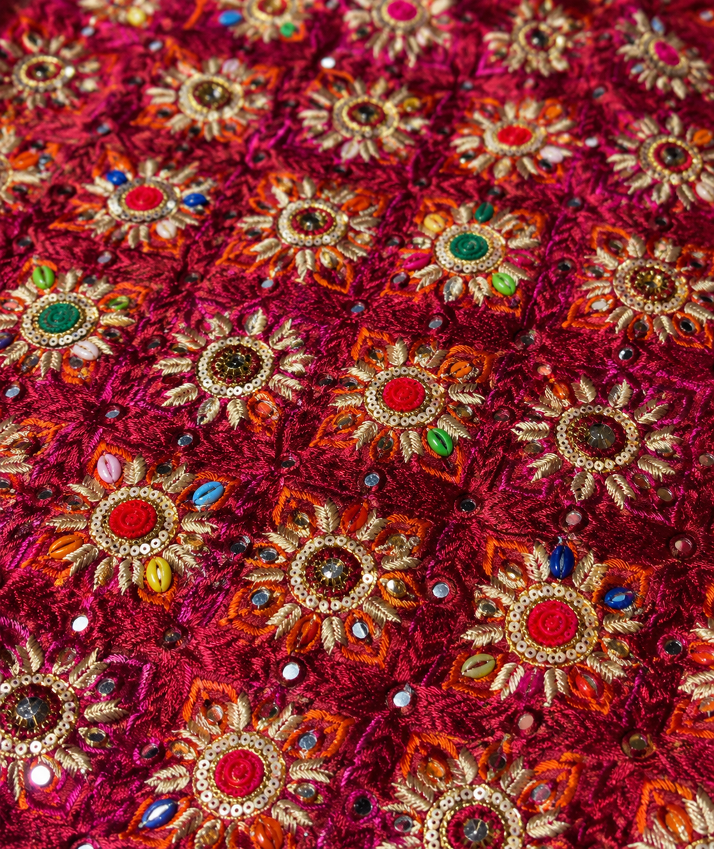 Handmade , Handwoven , Elegant vibrant & Authentic Multicolour Phulkari Dupatta / Indian Scarf. Hand embroidered