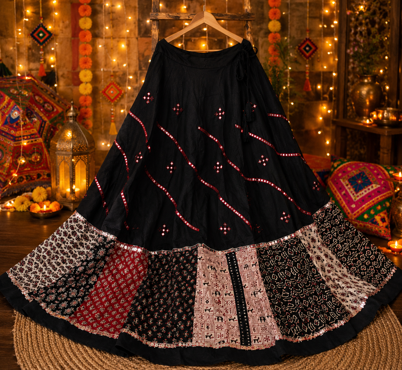 Black Patchwork Navratri Lehenga Choli Set with Dupatta | Handmade Garba Skirt | Indian Ethnic Outfit | Dandiya Dress