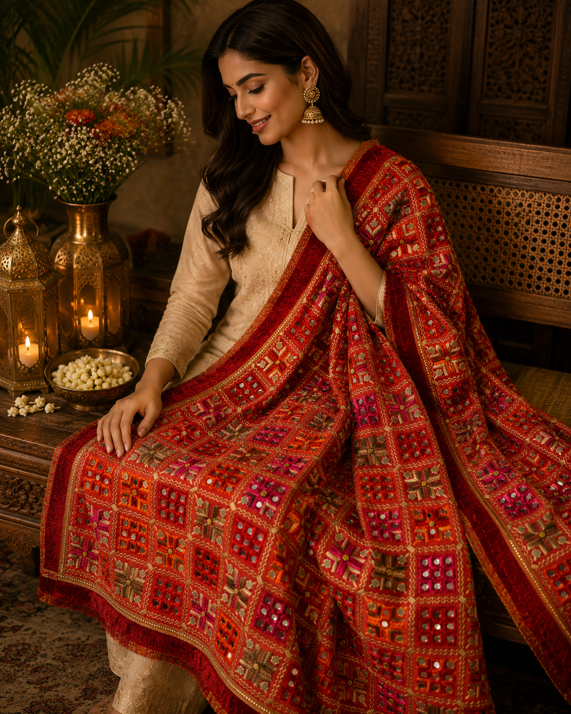 Handmade , Handwoven , Elegant vibrant & Authentic Multicolour Phulkari Dupatta / Indian Scarf. Hand embroidered