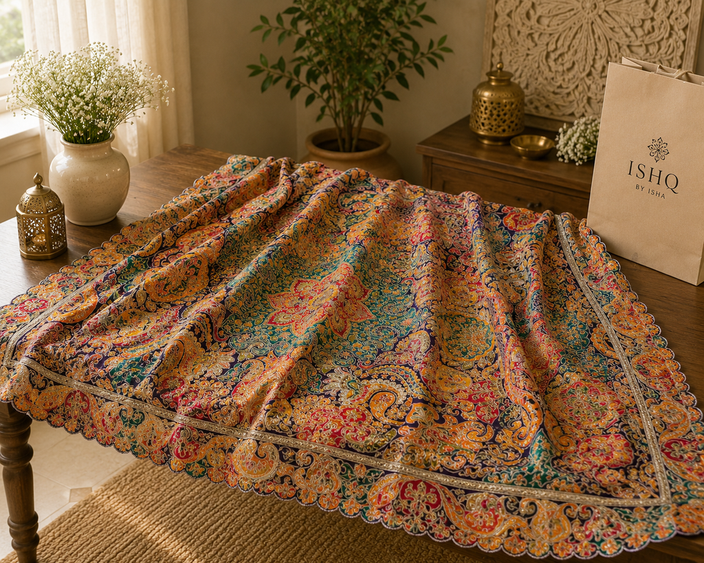 Jewel Tone Embroidered Georgette Dupatta with Floral Medallions