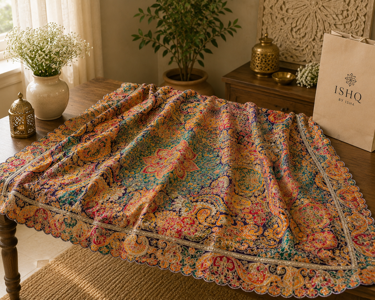 Jewel Tone Embroidered Georgette Dupatta with Floral Medallions