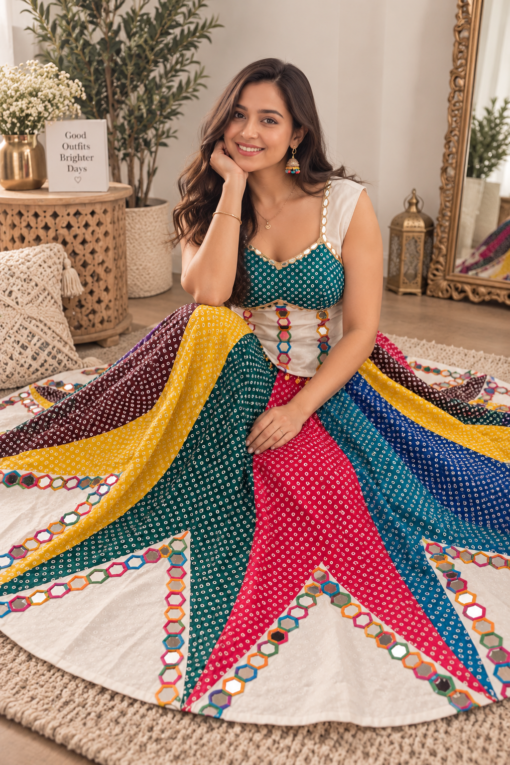 Handcrafted Bandhani Mirror-Work Lehenga Set