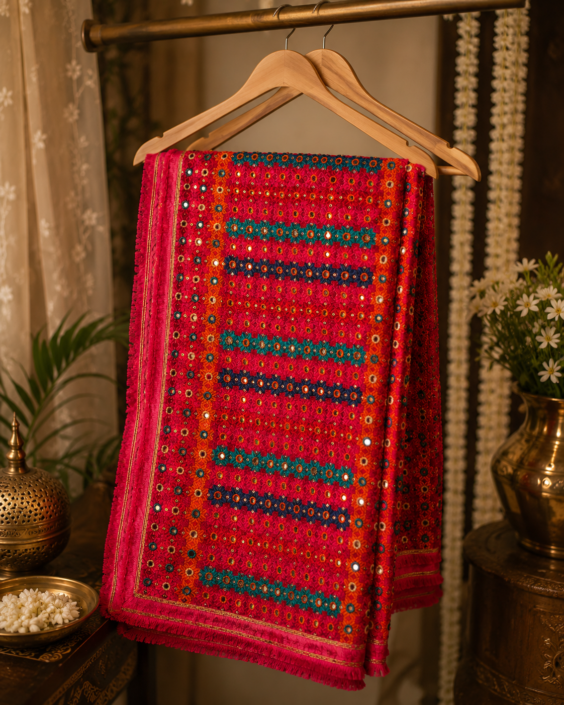 Handmade , Handwoven , Elegant vibrant & Authentic Multicolour Phulkari Dupatta / Indian Scarf. Hand embroidered