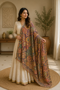 Jewel Tone Embroidered Georgette Dupatta with Floral Medallions
