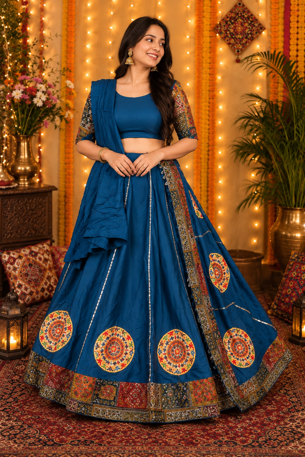 Teal Blue Navratri Lehenga Choli Set | | Indian Festival Skirt Set | Dandiya Dress | Women's Ethnic Wear