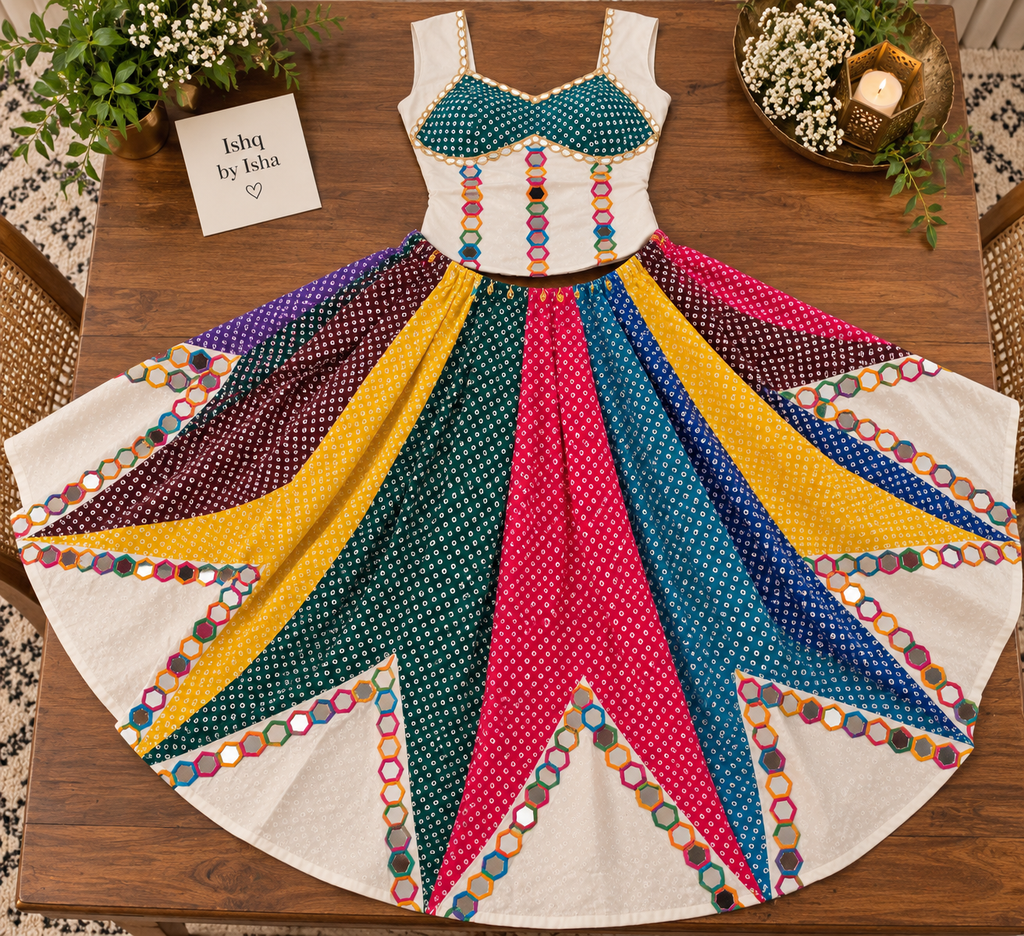 Handcrafted Bandhani Mirror-Work Lehenga Set