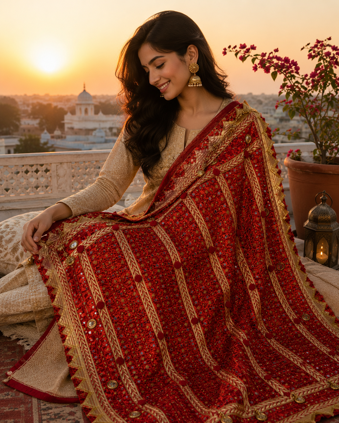 Handmade , Handwoven , Elegant vibrant & Authentic Multicolour Phulkari Dupatta / Indian Scarf. Hand embroidered