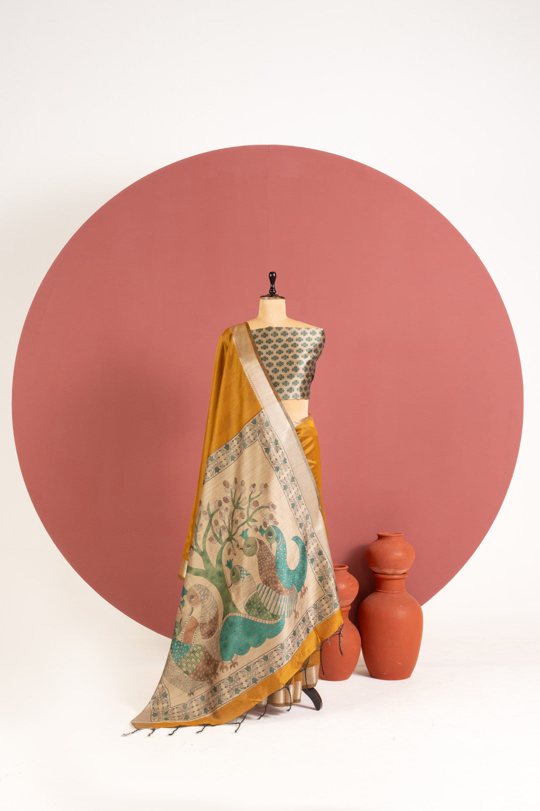 Khadi raw silk saree with kalamkari printed work