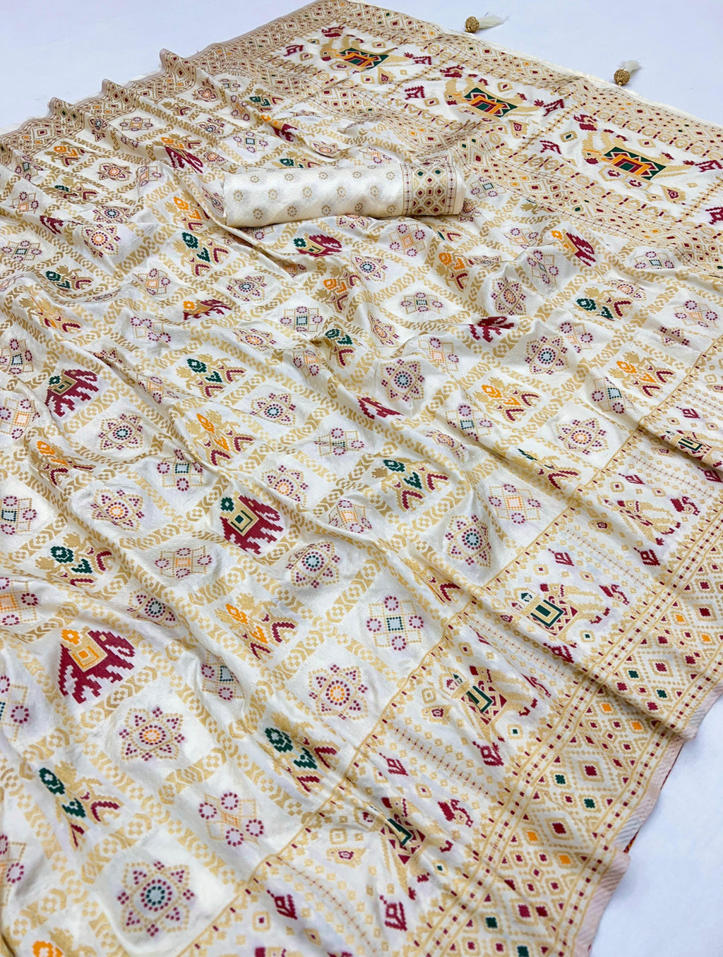 Traditional patola silk saree with meenakari zari weaving work