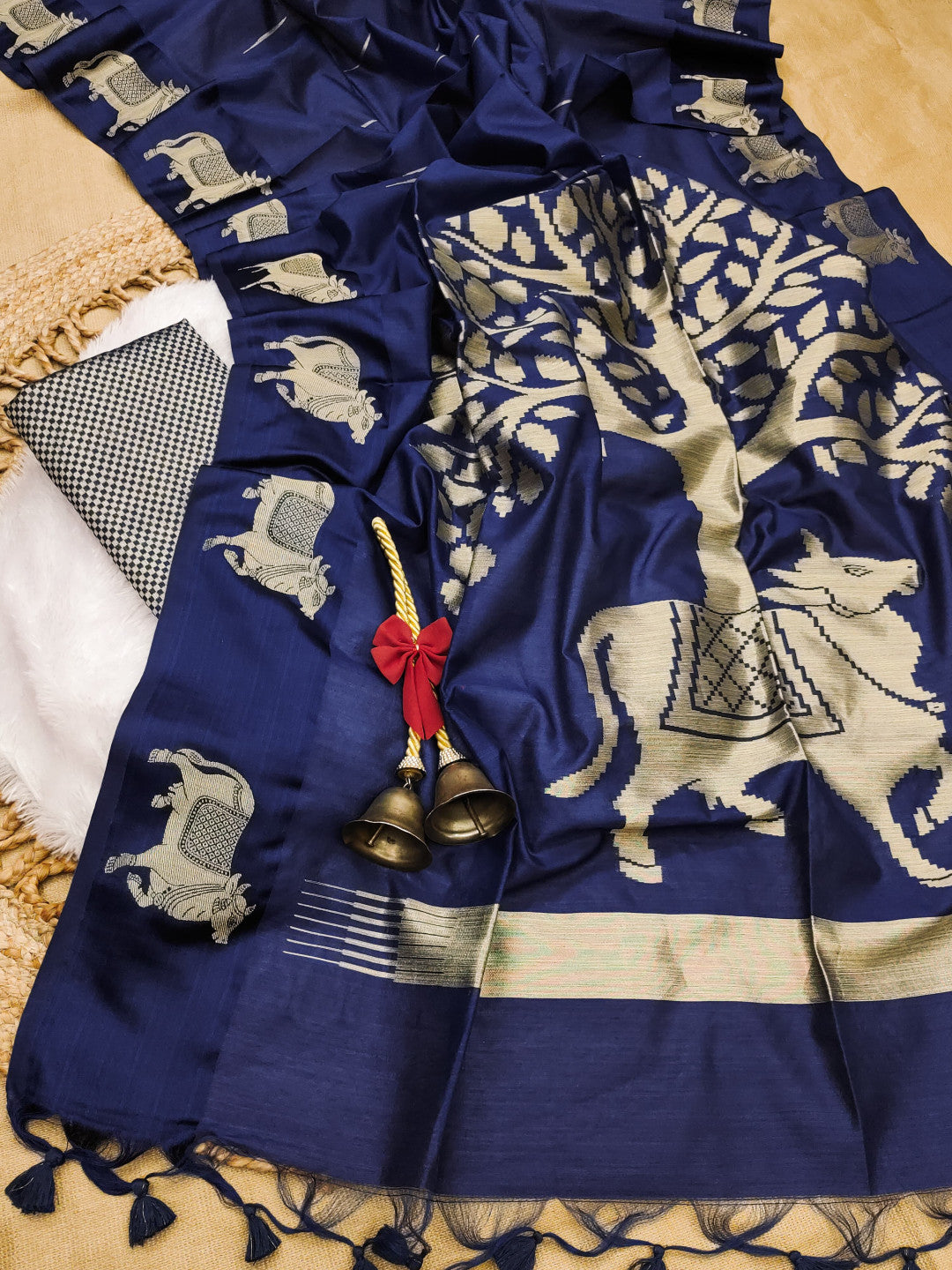 Khadi raw silk saree with zari weaving cow pallu and border