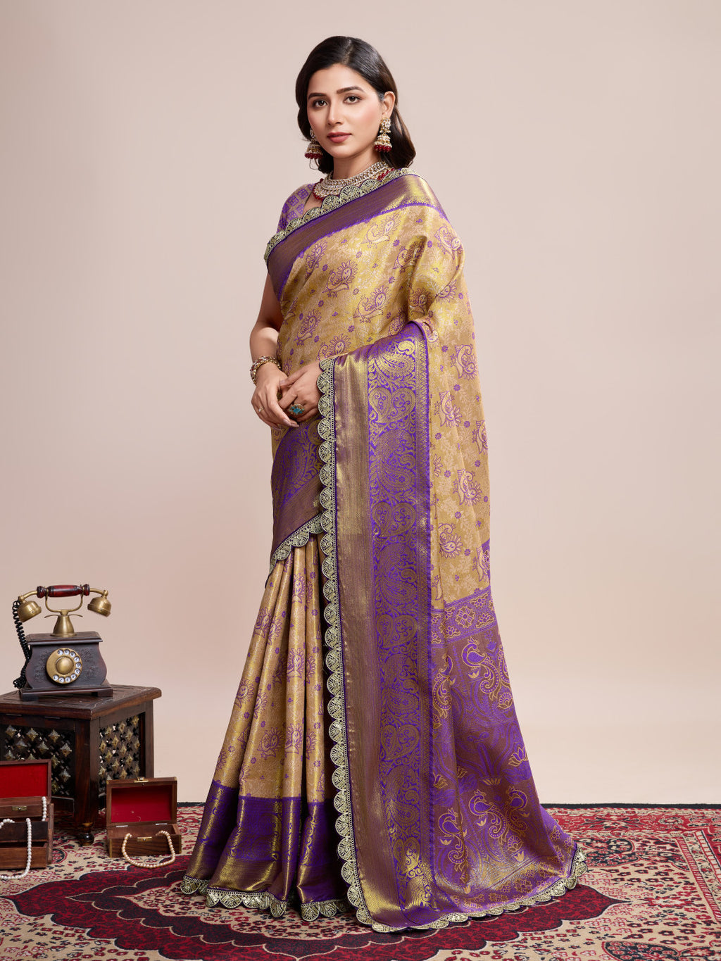 Kanjivaram silk saree with zari weaving work