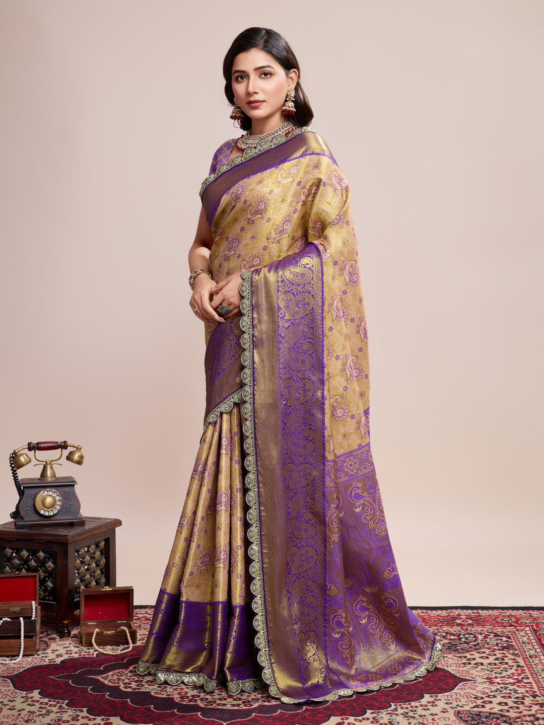 Kanjivaram silk saree with zari weaving work