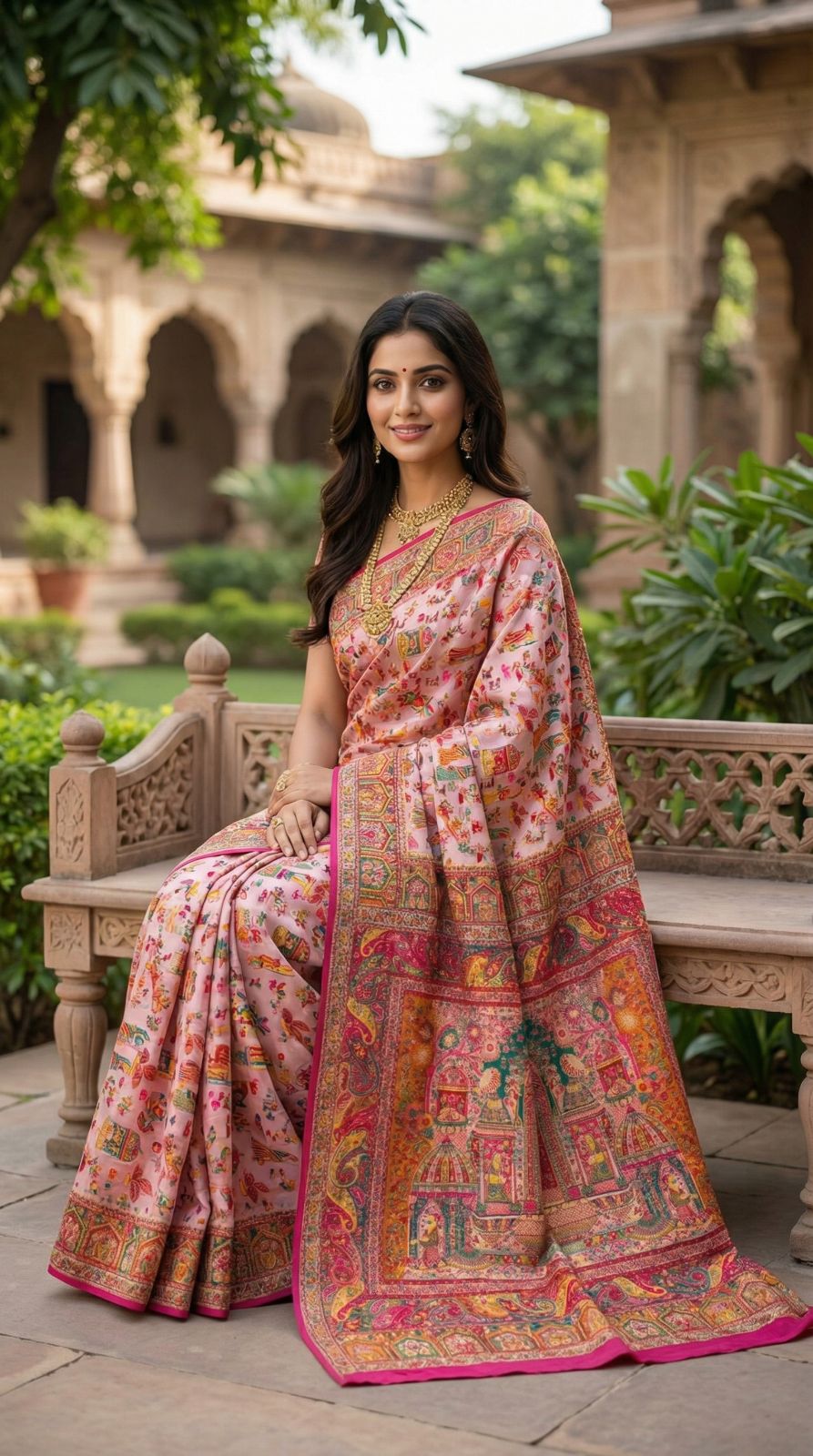 Traditional pashmina silk saree with woven design