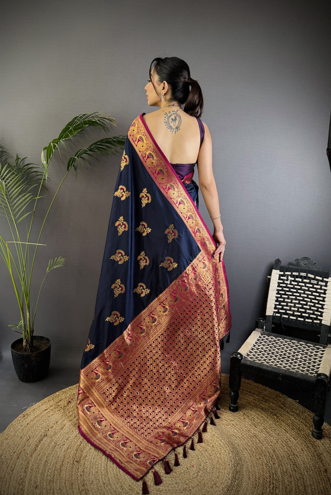 Traditional banarasi silk saree with zari weaving work