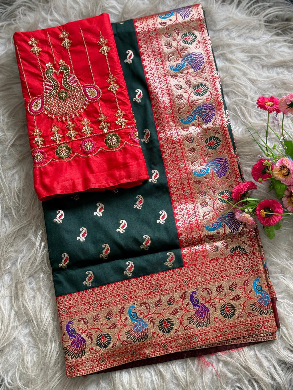 Premium paithani silk saree with handwork aari work blouse