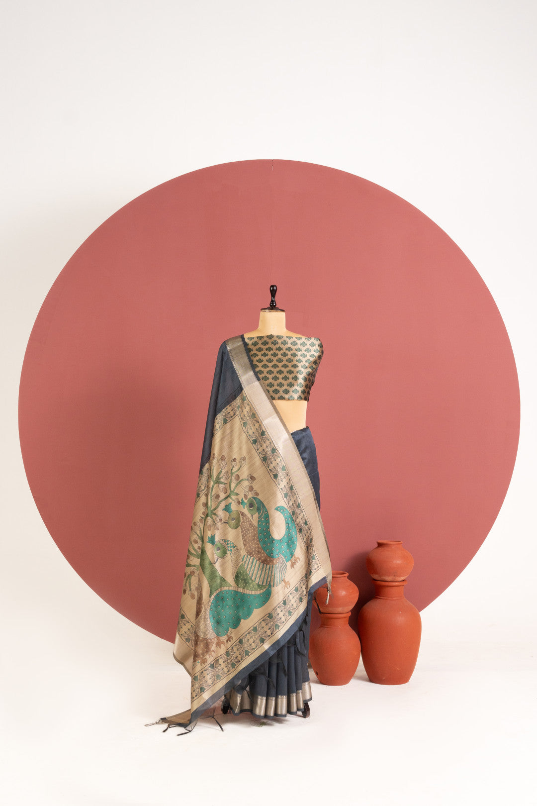 Khadi raw silk saree with kalamkari printed work