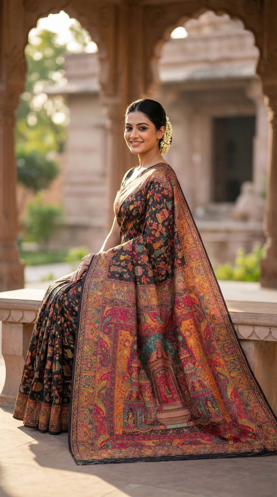 Traditional pashmina silk saree with woven design