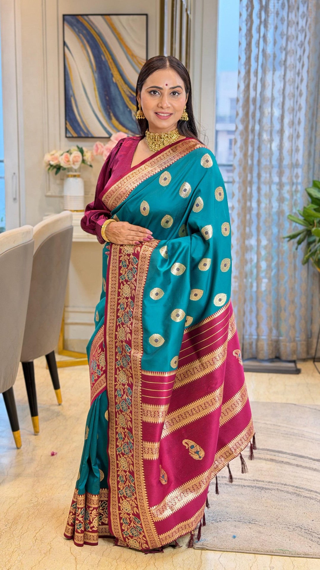 Luxurious banarasi silk saree with zari weaving work