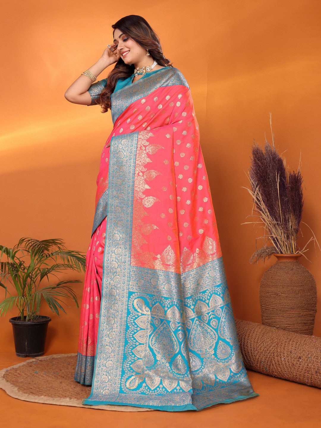 Traditional banarasi silk saree with zari weaving work
