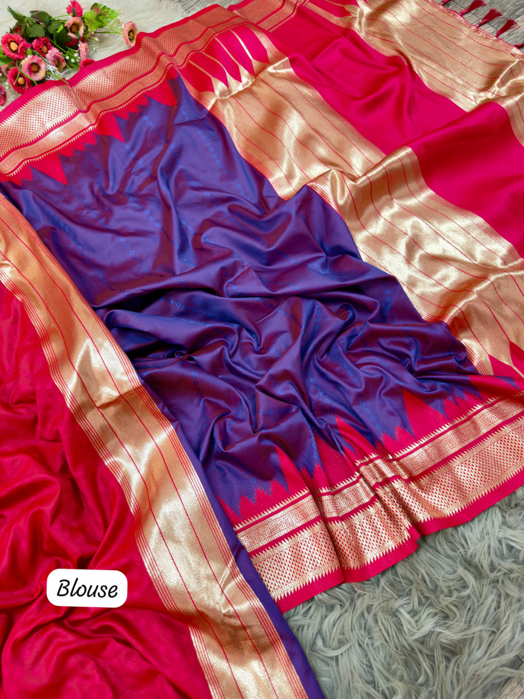 Ikkat temple border banarasi silk saree with zari weaving work