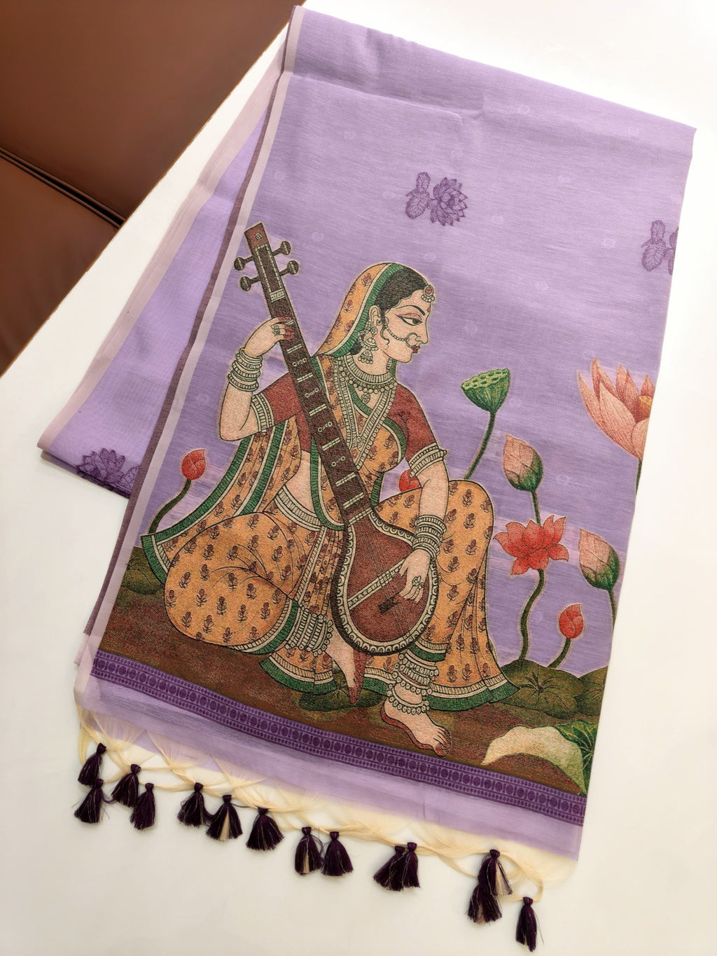 Muga cotton saree with mithila concept weaving pallu