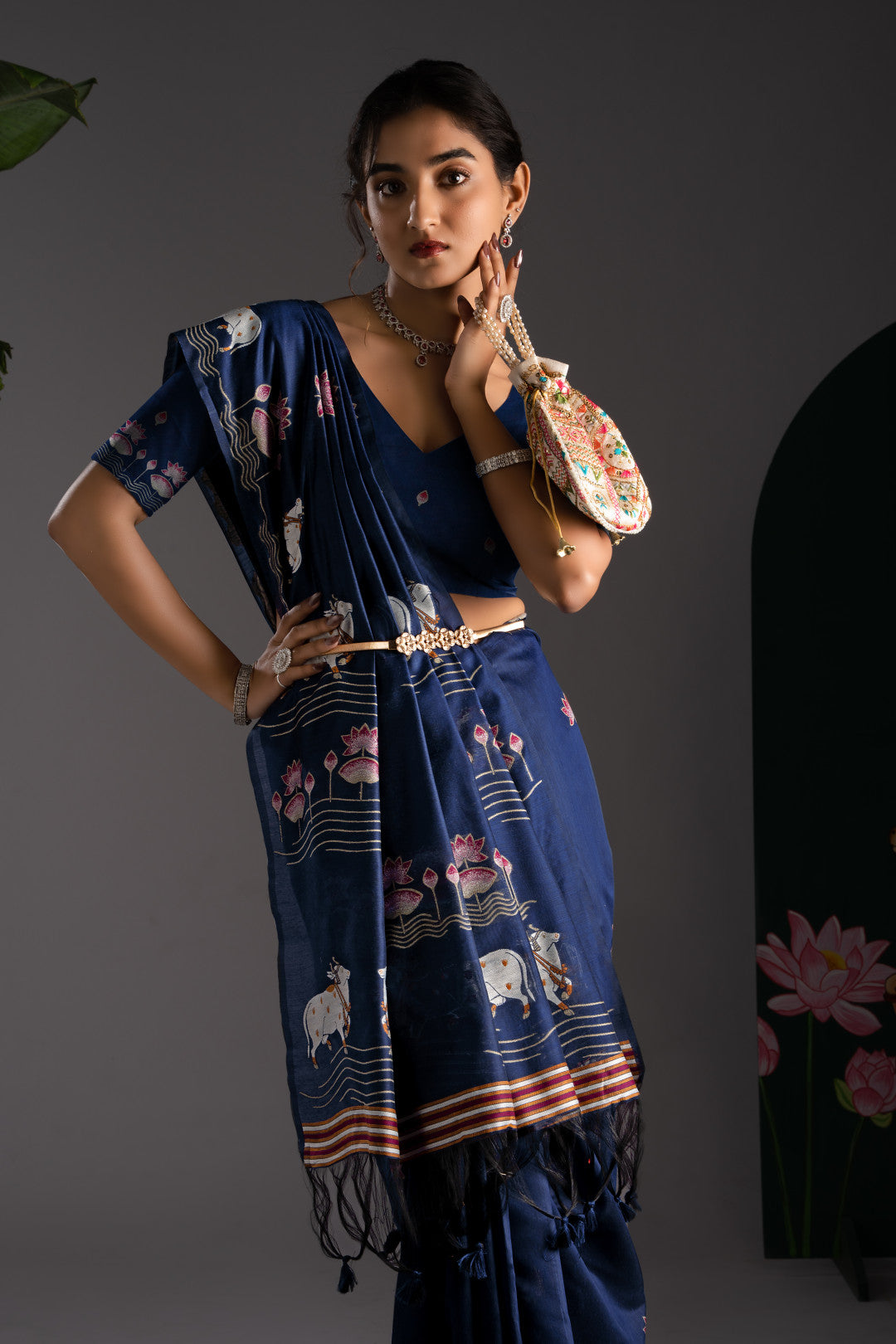 Soft Muga cotton saree with pichwai border weaving work