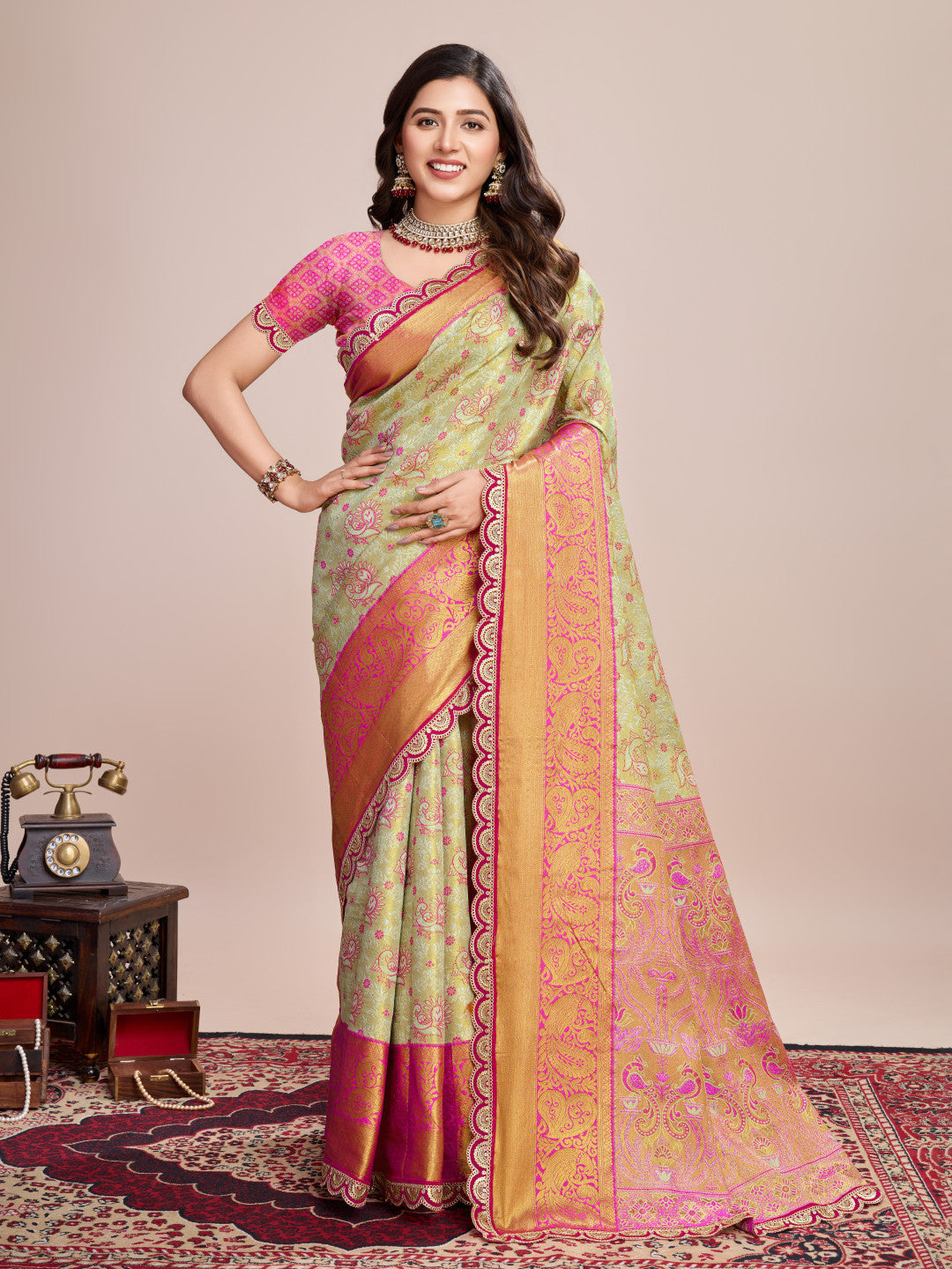 Kanjivaram silk saree with zari weaving work