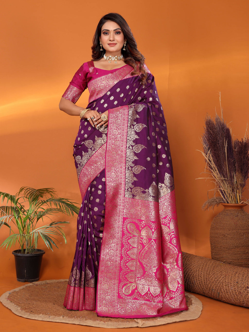 Traditional banarasi silk saree with zari weaving work