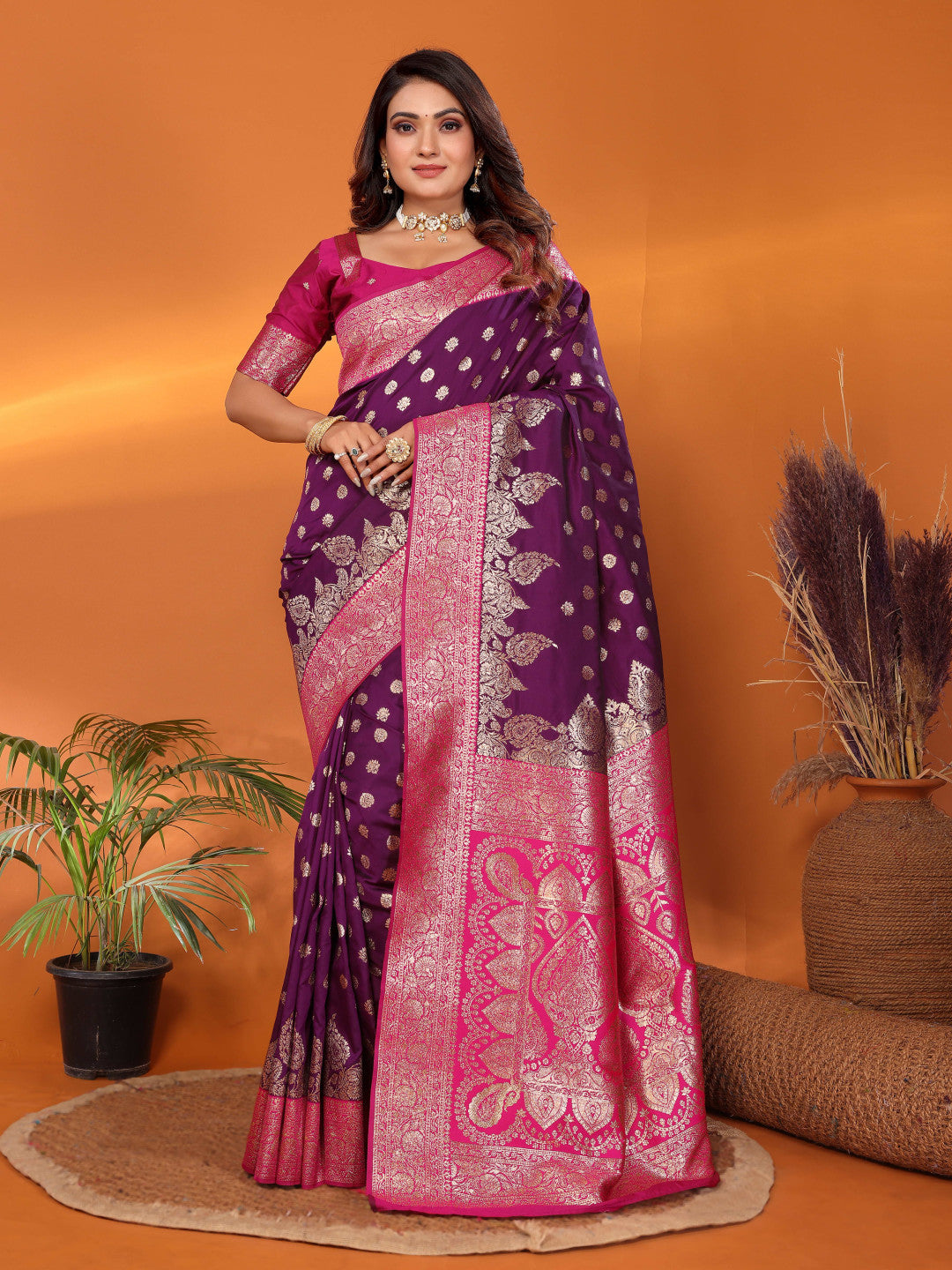Traditional banarasi silk saree with zari weaving work