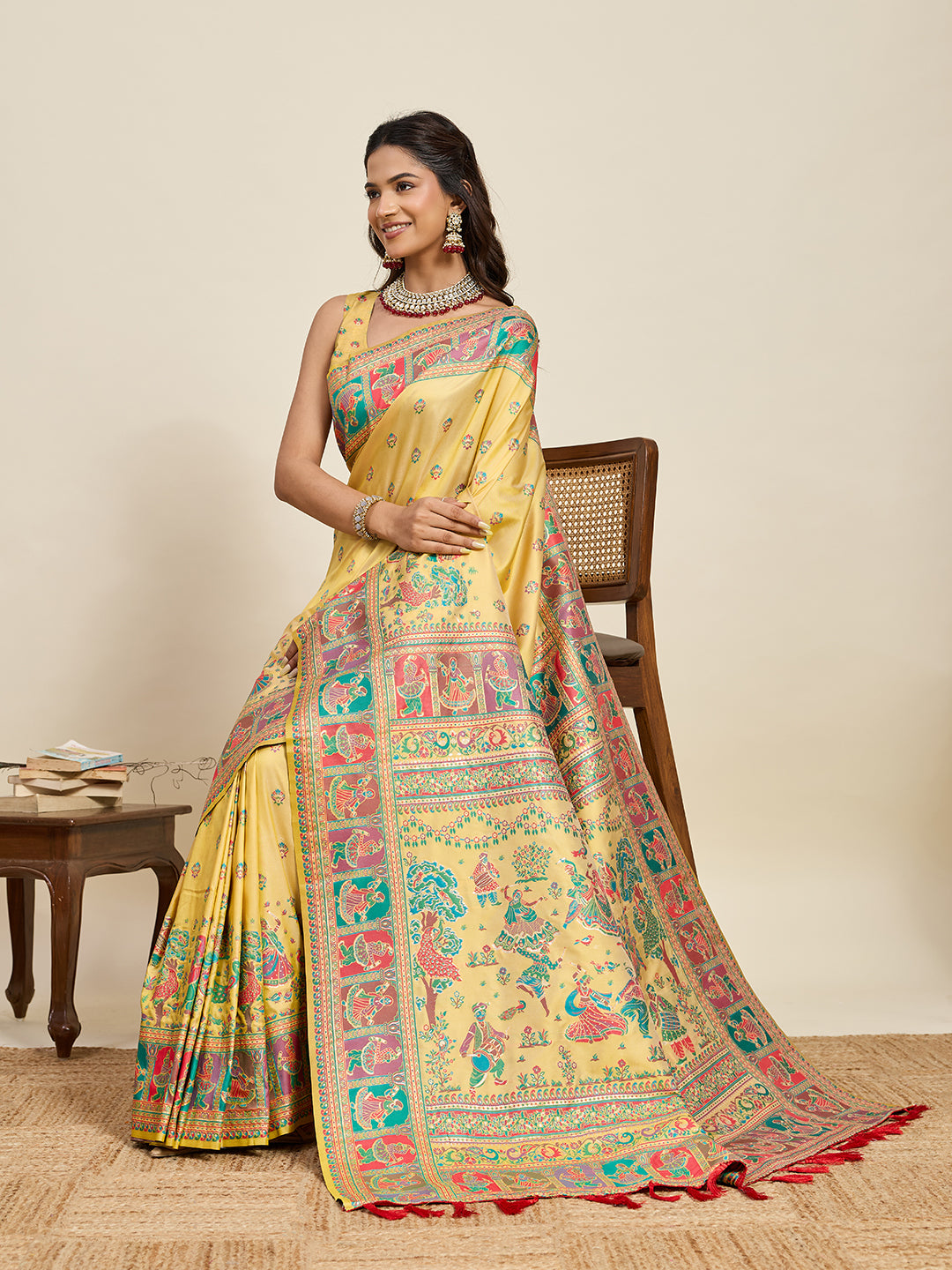 Pashmina silk saree with meenakari weaving work