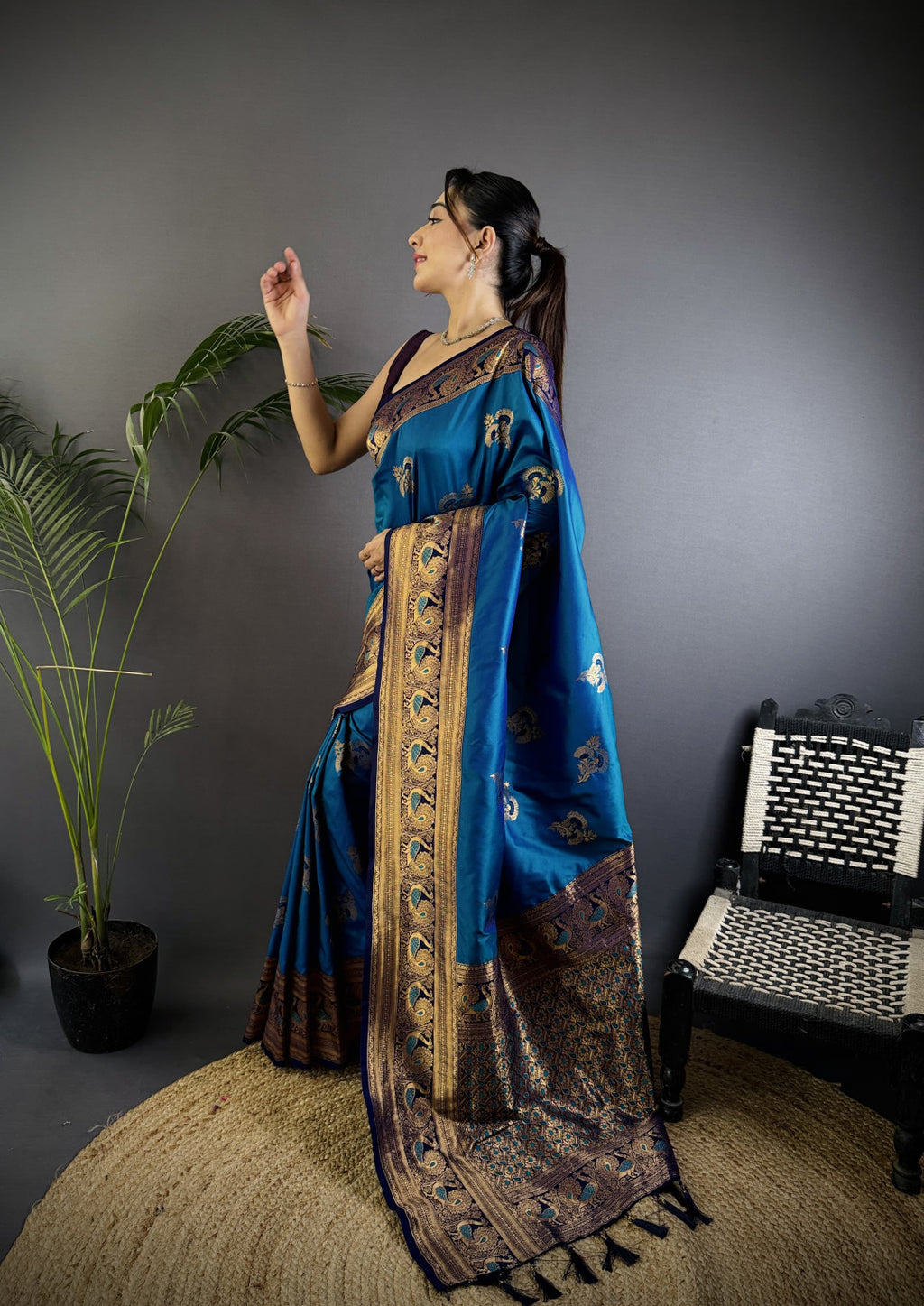 Traditional banarasi silk saree with zari weaving work