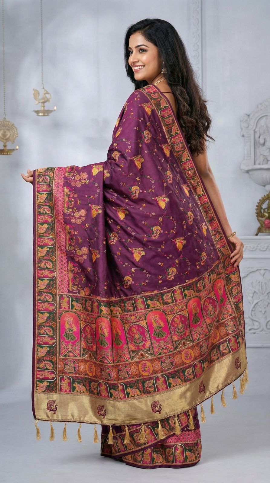 Rajwadi viscose pashmina silk weaving saree with lagdi patta pallu