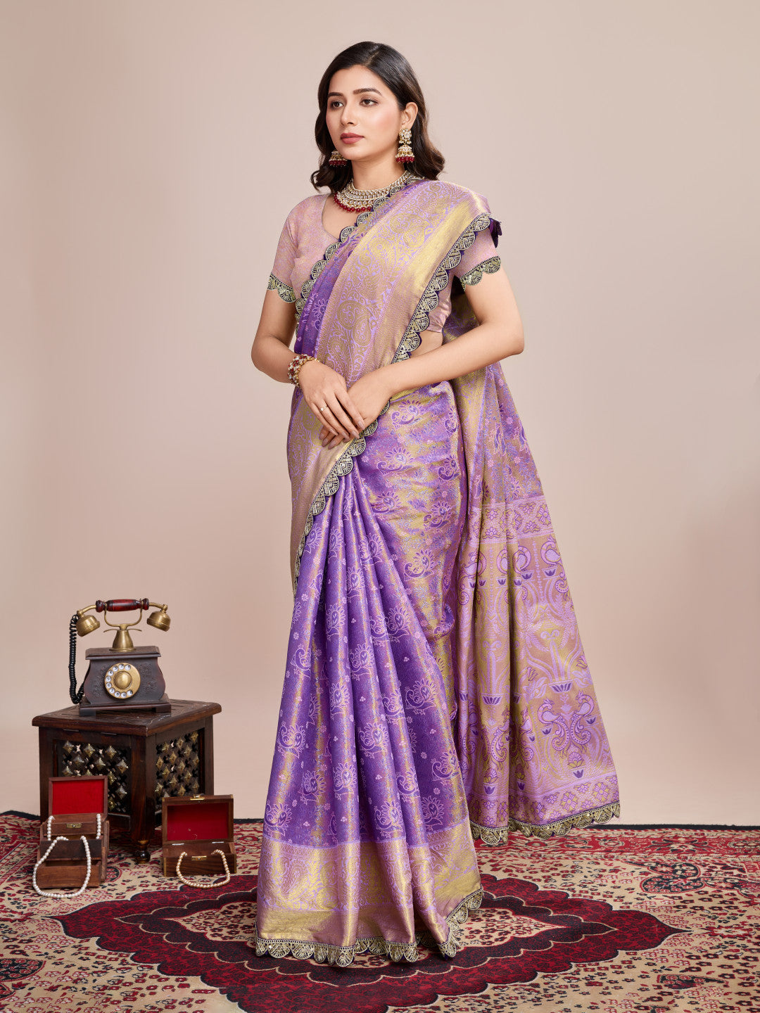 Kanjivaram silk saree with zari weaving work